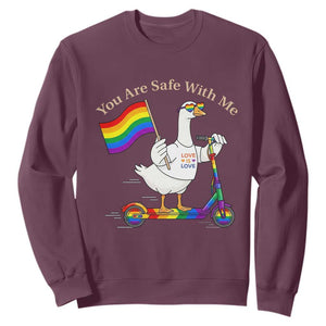 You Are Safe With Me Sweatshirt LGBTQ Pride Goose Rainbow TS14 Maroon Print Your Wear