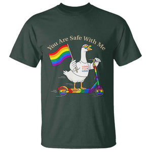 You Are Safe With Me T Shirt LGBTQ Pride Goose Rainbow TS14 Dark Forest Green Print Your Wear