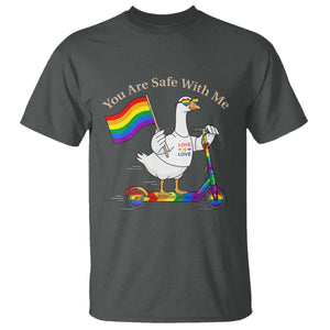You Are Safe With Me T Shirt LGBTQ Pride Goose Rainbow TS14 Dark Heather Print Your Wear