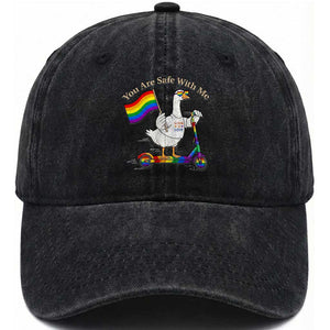 You Are Safe With Me Washed Cotton Baseball Cap LGBTQ Pride Goose Rainbow