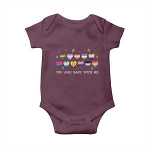 You Are Safe With Me Baby Onesie LGBTQ Support Rainbow Flags Ally TS14 Maroon Print Your Wear