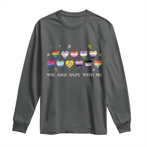You Are Safe With Me Long Sleeve Shirt LGBTQ Support Rainbow Flags Ally TS14 Dark Heather Print Your Wear