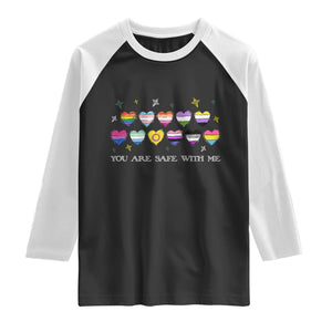 You Are Safe With Me Raglan Shirt LGBTQ Support Rainbow Flags Ally TS14 Black White Print Your Wear