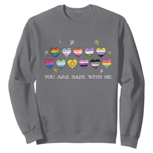 You Are Safe With Me Sweatshirt LGBTQ Support Rainbow Flags Ally TS14 Charcoal Print Your Wear