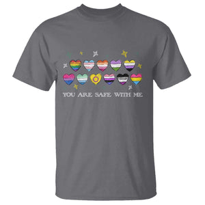 You Are Safe With Me T Shirt LGBTQ Support Rainbow Flags Ally TS14 Charcoal Print Your Wear