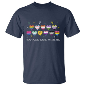 You Are Safe With Me T Shirt LGBTQ Support Rainbow Flags Ally TS14 Navy Print Your Wear