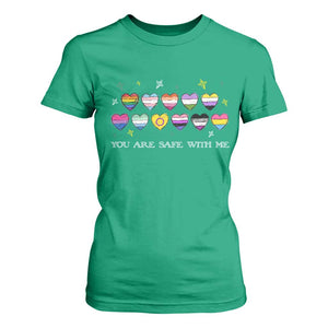 You Are Safe With Me T Shirt For Women LGBTQ Support Rainbow Flags Ally