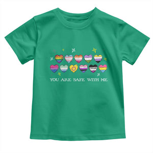 You Are Safe With Me Toddler T Shirt LGBTQ Support Rainbow Flags Ally TS14 Irish Green Print Your Wear