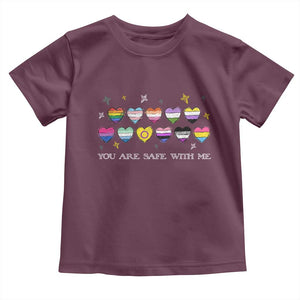 You Are Safe With Me Toddler T Shirt LGBTQ Support Rainbow Flags Ally TS14 Maroon Print Your Wear