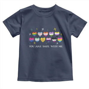 You Are Safe With Me Toddler T Shirt LGBTQ Support Rainbow Flags Ally TS14 Navy Print Your Wear