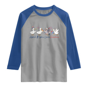 Silly Goose 4th of July Raglan Shirt Honk If You Love Freedom TS14 Sport Gray Royal Print Your Wear