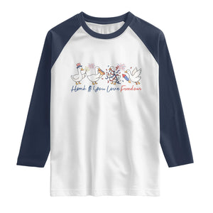 Silly Goose 4th of July Raglan Shirt Honk If You Love Freedom TS14 White Navy Print Your Wear