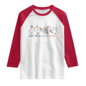 Silly Goose 4th of July Raglan Shirt Honk If You Love Freedom TS14 White Red Print Your Wear