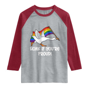 Silly Goose LGBTQ Rainbow Raglan Shirt Honk If You're Proud TS14 Heather Gray Heather Red Print Your Wear