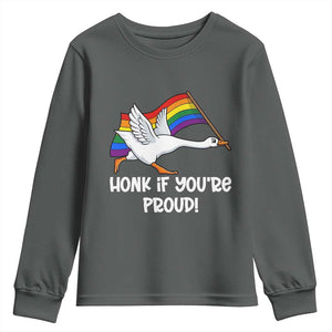 Silly Goose LGBTQ Rainbow Youth Sweatshirt Honk If You're Proud TS14 Dark Heather Print Your Wear