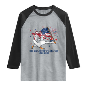 Freedom 250th Anniversary Raglan Shirt Funny 4th Of July Silly Goose TS14 Heather Gray Black Print Your Wear
