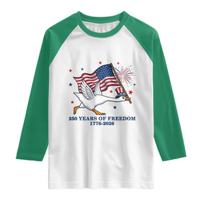 Freedom 250th Anniversary Raglan Shirt Funny 4th Of July Silly Goose TS14 White Kelly Green Print Your Wear