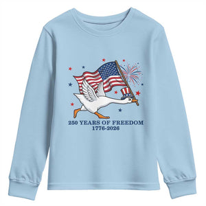 Freedom 250th Anniversary Youth Sweatshirt Funny 4th Of July Silly Goose TS14 Light Blue Print Your Wear