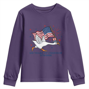 Freedom 250th Anniversary Youth Sweatshirt Funny 4th Of July Silly Goose TS14 Purple Print Your Wear