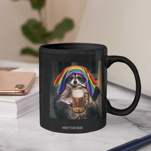 LGBTQ Pride Raccoon Rainbow Flag Coffee Mug Funny Drinking Beer