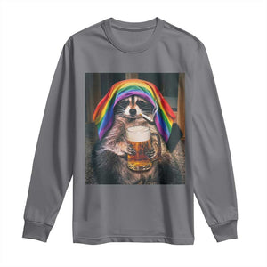 LGBTQ Pride Raccoon Rainbow Flag Long Sleeve Shirt Funny Drinking Beer