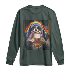 LGBTQ Pride Raccoon Rainbow Flag Long Sleeve Shirt Funny Drinking Beer