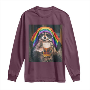 LGBTQ Pride Raccoon Rainbow Flag Long Sleeve Shirt Funny Drinking Beer