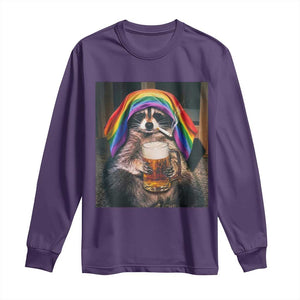 LGBTQ Pride Raccoon Rainbow Flag Long Sleeve Shirt Funny Drinking Beer