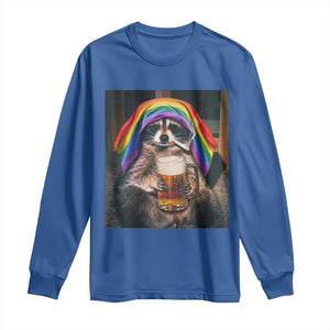 LGBTQ Pride Raccoon Rainbow Flag Long Sleeve Shirt Funny Drinking Beer