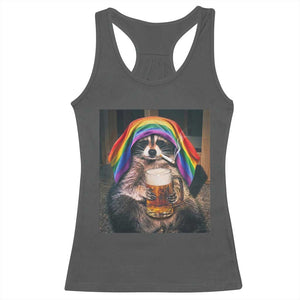 LGBTQ Pride Raccoon Rainbow Flag Racerback Tank Top Funny Drinking Beer