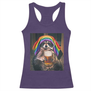 LGBTQ Pride Raccoon Rainbow Flag Racerback Tank Top Funny Drinking Beer