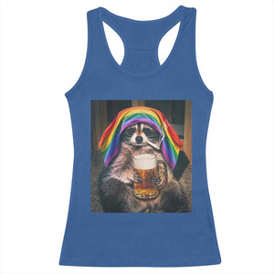 LGBTQ Pride Raccoon Rainbow Flag Racerback Tank Top Funny Drinking Beer
