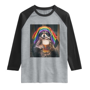 LGBTQ Pride Raccoon Rainbow Flag Raglan Shirt Funny Drinking Beer