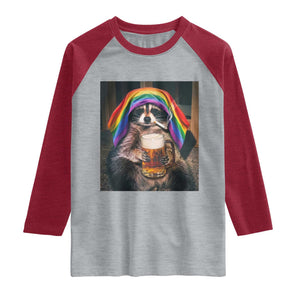 LGBTQ Pride Raccoon Rainbow Flag Raglan Shirt Funny Drinking Beer