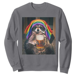 LGBTQ Pride Raccoon Rainbow Flag Sweatshirt Funny Drinking Beer