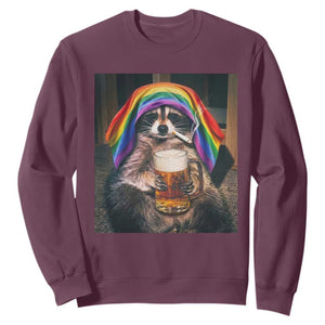 LGBTQ Pride Raccoon Rainbow Flag Sweatshirt Funny Drinking Beer