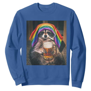 LGBTQ Pride Raccoon Rainbow Flag Sweatshirt Funny Drinking Beer