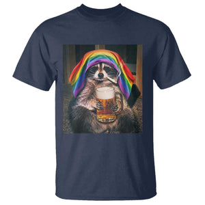 LGBTQ Pride Raccoon Rainbow Flag T Shirt Funny Drinking Beer