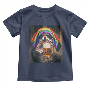 LGBTQ Pride Raccoon Rainbow Flag Toddler T Shirt Funny Drinking Beer
