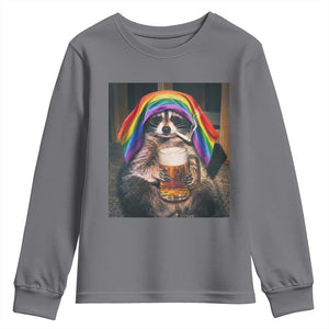 LGBTQ Pride Raccoon Rainbow Flag Youth Sweatshirt Funny Drinking Beer