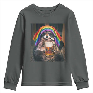 LGBTQ Pride Raccoon Rainbow Flag Youth Sweatshirt Funny Drinking Beer