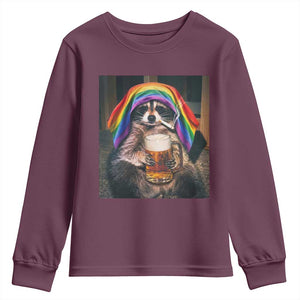 LGBTQ Pride Raccoon Rainbow Flag Youth Sweatshirt Funny Drinking Beer