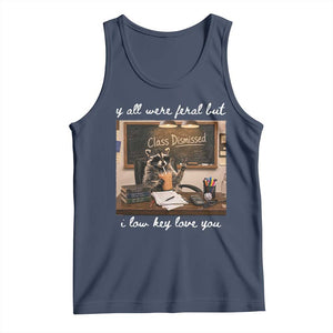 Last Day of School Teacher Feral Raccoon Tank Top Funny End of Year Summer Break Gift TS14 Navy Print Your Wear
