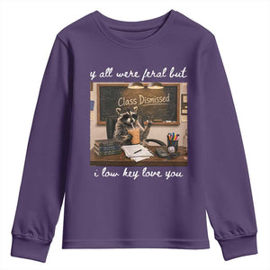 Last Day of School Teacher Feral Raccoon Youth Sweatshirt Funny End of Year Summer Break Gift TS14 Purple Print Your Wear