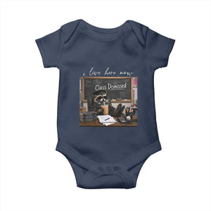 Funny Raccoon Graduation Baby Onesie I Live Here Now TS14 Navy Print Your Wear