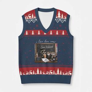 Funny Raccoon Graduation V-Neck Knit Sweater Vest I Live Here Now TS14 Navy Red Print Your Wear