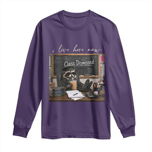 Funny Raccoon Graduation Long Sleeve Shirt I Live Here Now TS14 Purple Print Your Wear