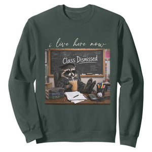 Funny Raccoon Graduation Sweatshirt I Live Here Now TS14 Dark Forest Green Print Your Wear