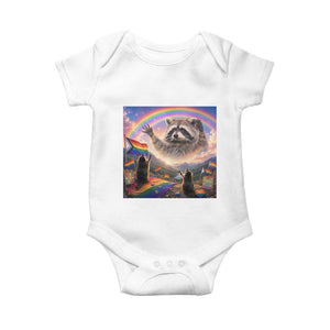 LGBTQ Pride Raccoon Rainbow Flag Baby Onesie Two Raccoons Howling to The Rainbow TS14 White Print Your Wear