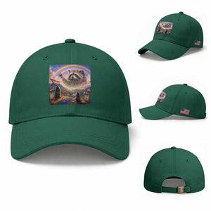 LGBTQ Pride Raccoon Rainbow Flag Baseball Cap Two Raccoons Howling to The Rainbow